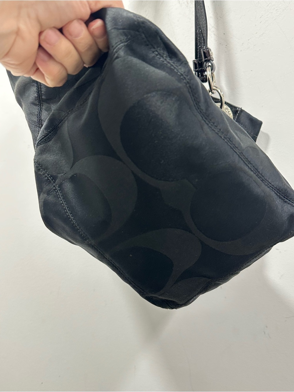 Coach Black Signature Jacquard Tote Bag Silver Hardware Leather Trim - Picture 10 of 10